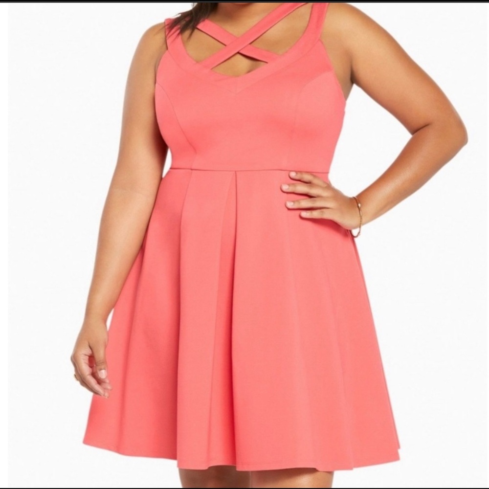 Torrid STRAPPY PONTE SKATER DRESS Punch Pink Dress Size 18